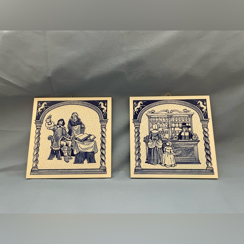 Vintage Delft Holland Handmade Blue Pill Tiles from “The Pharmacists Series” (2)